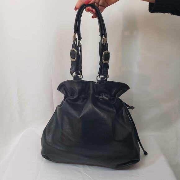 Oxone Paris VINTAGE Rose Embellished Leather Shoulder Drawstring Bucket Bag - Picture 4 of 16